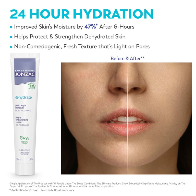 JONZAC Eau Thermale Rehydrate Organic Light Moisturzing Cream for Daily Use - Facial Cream Providing 24hr Hydration with Pure Hyaluronic Acid - Mother's Day - Sensitive Skin Approved - 1.69 Fl Oz - Image 4